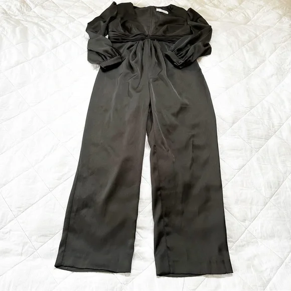 IEENA FOR MAC DUGGAL Evening Ruched Plunging Neck Jumpsuit Black 12 NWOT NEW - Picture 3 of 10